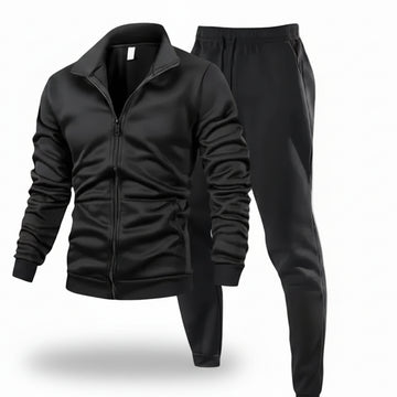 Men’s Black Fleece Zipper Tracksuit – 2 Piece Set
