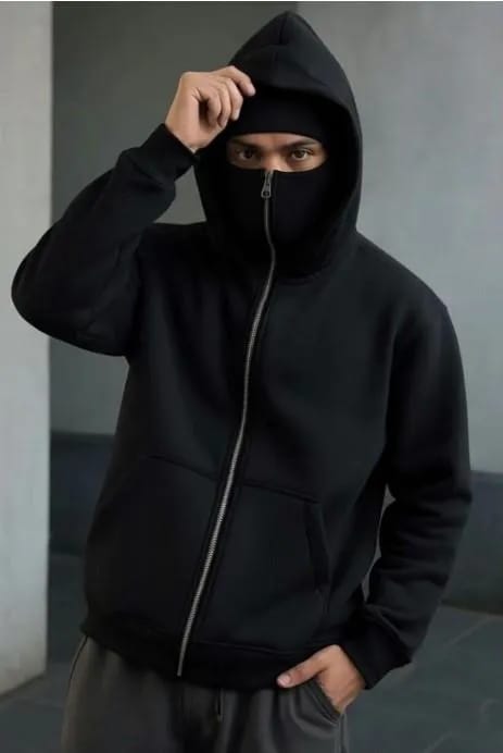 Men’s Black Fleece Zipper Hoodie – Heavyweight Ninja Style