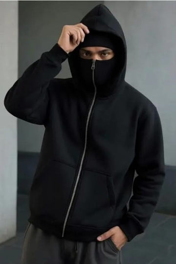 Men’s Black Fleece Zipper Hoodie – Heavyweight Ninja Style